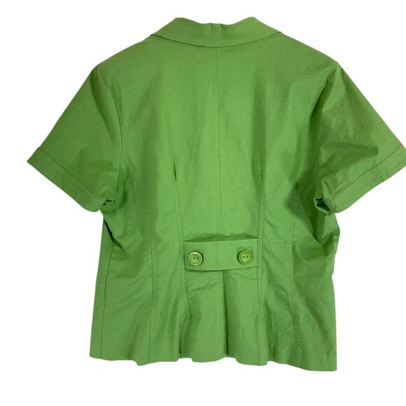cropped short sleeve jacket top 3 buttons lapel hip pockets apple green sz 13 - Picture 3 of 16